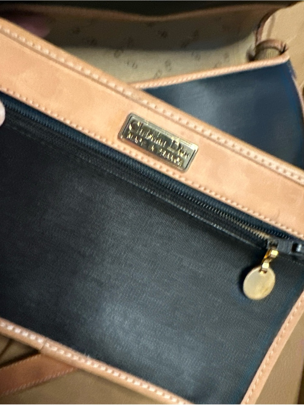 Vintage Christian Dior Black Canvas with Beige Leather Crossbody Saddle Bag - Picture 9 of 16